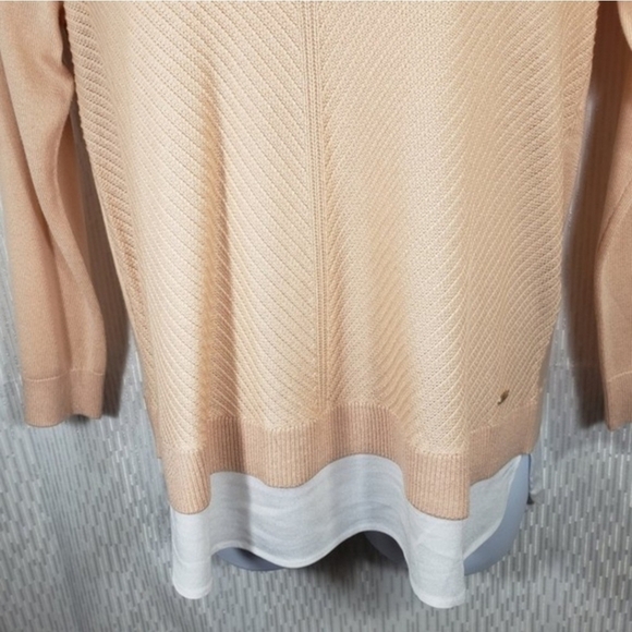 Calvin Klein Layered T-shirt Hem Sweater Beige Knit Chevron Pattern Size Large - Picture 7 of 15